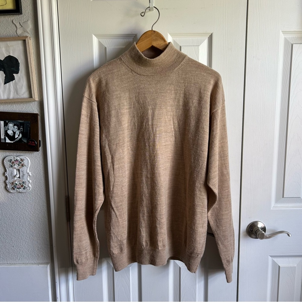 Modern Images tan long sleeve wool blend mock neck lightweight sweater